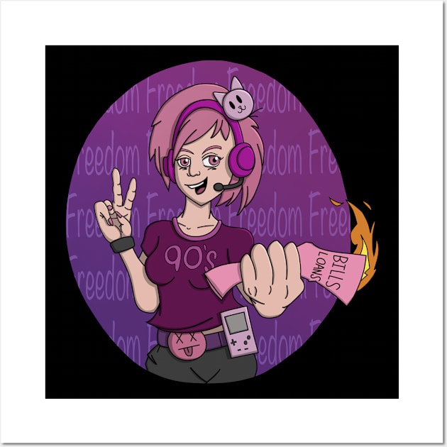 90's Pink Haired Gamer Girl (Pinksta) Wall Art by pako-valor